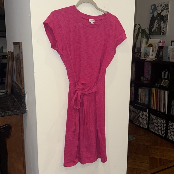J. Crew Factory Knit tie-waist fuchsia hot pink dress small new with tags - Picture 2 of 10